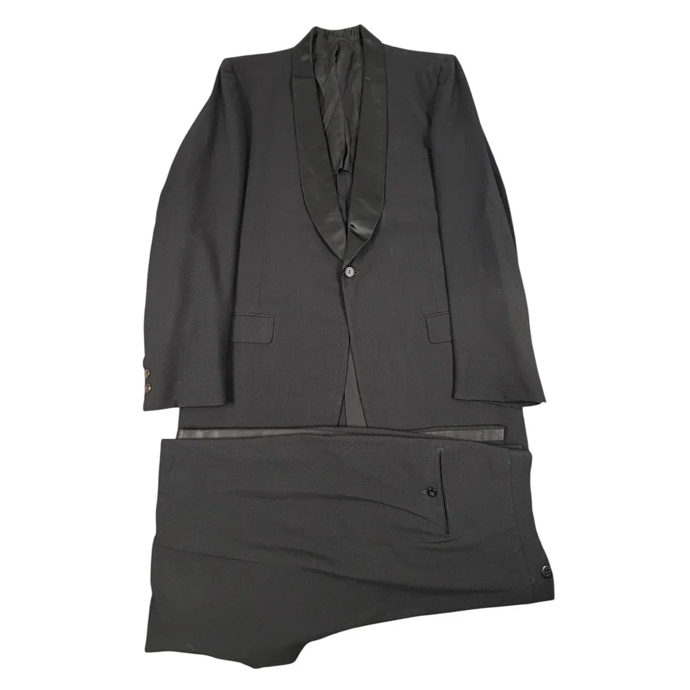 1950s Lord West 2 Piece Tuxedo Suit Men 44R 36X33 Black Shawl Lapel Pleated